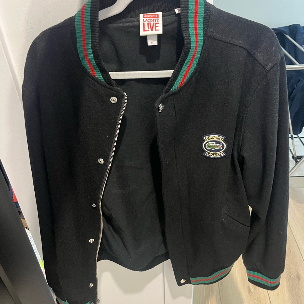 Lacoste Black Jacket with Green and Red Trim